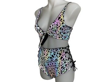 Ensemble Rave avec chaîne réfléchissante | Ensemble de tenues Rave | Haut festival