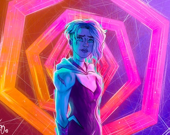 Póster de Spider-Gwen (35,5 x 26,7 cm), semibrillante, colorido, decoración de pared, Gwen Stacy, Spider-Gwen, póster, araña fantasma.