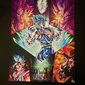 Dragon Ball Z, Vegito Blue, Vegito, Son Goku, Vegeta, Super Saiyajin Blue,  anime, anime boys, blue background, simple background