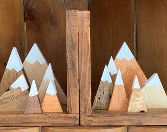 Recycled Mountain style, Bookends, rustic decor, library, nursery, living room.