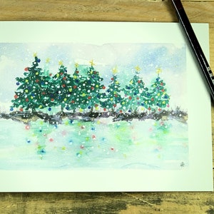 Trees with lights Christmas cards set of 6