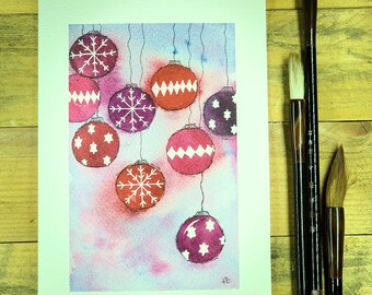 Red Baubles Christmas card set of 10