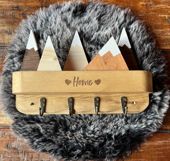Personalized Wooden Mountain Coat Rack or Key Holder 