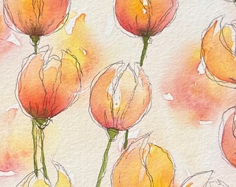 Original wild tulip watercolour, meadow flowers, Hand painted, Floral art