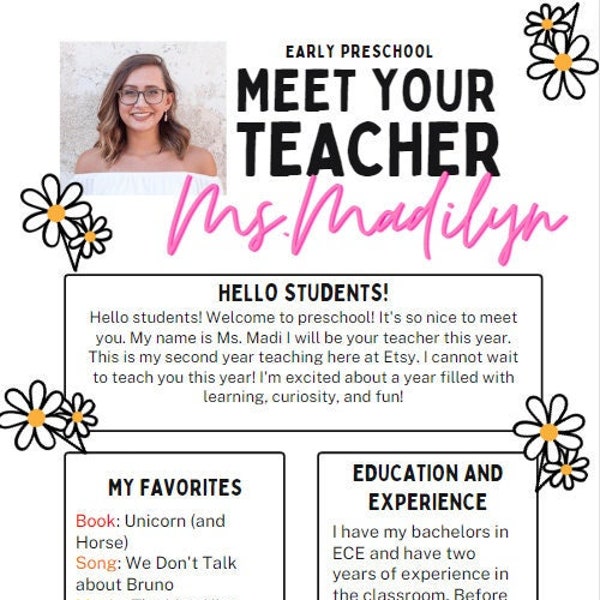 Meet the Teacher Template Etsy