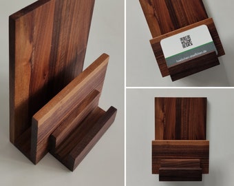 Combi stand DIN long/ A5/ A6 portrait format with business card holder made of wood/ walnut/ space-saving flyer holder