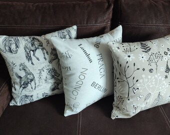 40*40 cushion covers made of high-quality, firm decorative fabric with horses/city names/floral with flowers and bushes