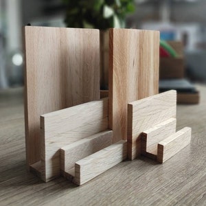Combination display stand DIN long or A6 portrait format with business card holder made of wood/ light oak/ space-saving flyer holder