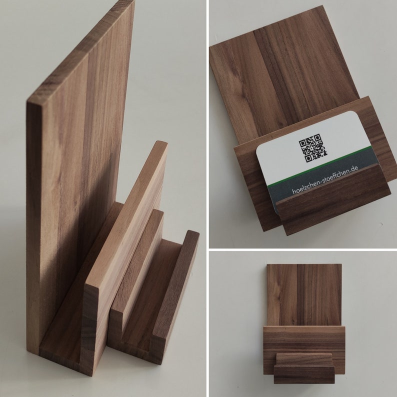 Combi stand DIN long/ A5/ A6 portrait format with business card holder made of wood/ walnut/ space-saving flyer holder image 5
