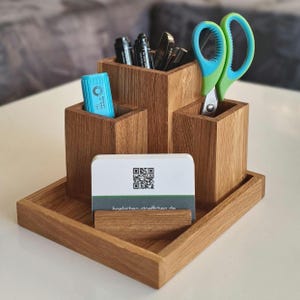 Desk set in two sizes made of wood/ oak, walnut, and smoked oak/ pencil holder/ office organizer