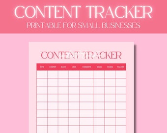 Social Media Content Tracker // Social media for business, Small business tracker, Goals tracker, Social media planner, Instagram printable