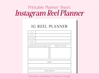 Instagram Reels Content Planner // Social media for business, Social media schedule, Social media planner, Instagram printable, Content plan