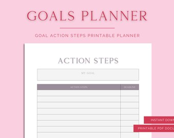 Action Steps Goals Tracker Printable // Goal getter, goals planner, dream life planner, business printable, success planner, goal setting