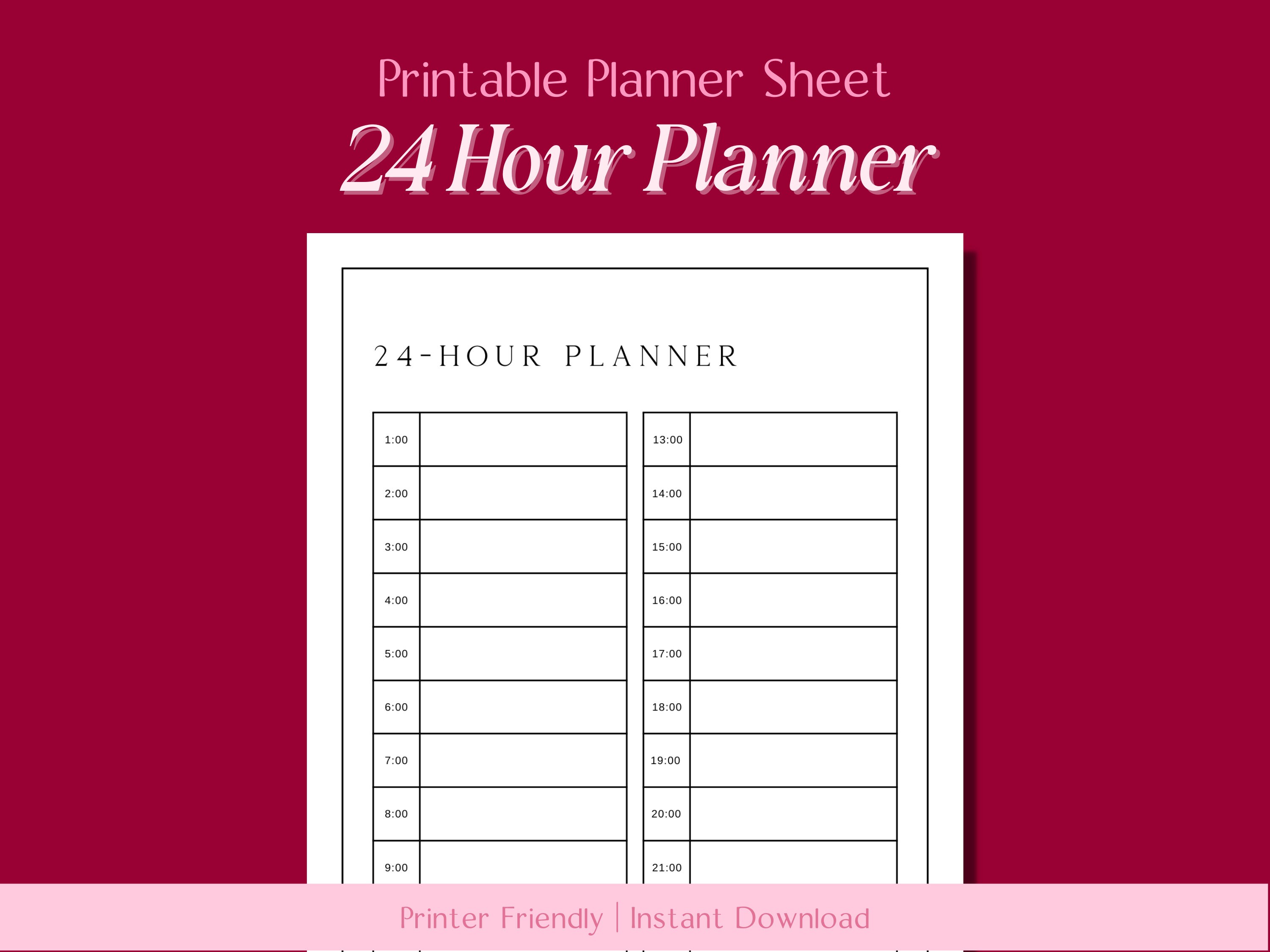 24 Hour Daily Planner Printable // Small Business Planner, Business ...