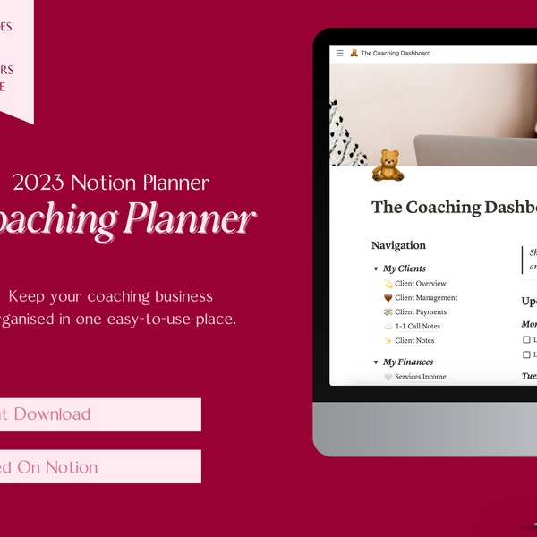 2023 Notion Coaching Planner // Small business planner, notion template, notion planner, marketing planner, content planner, coaches planner