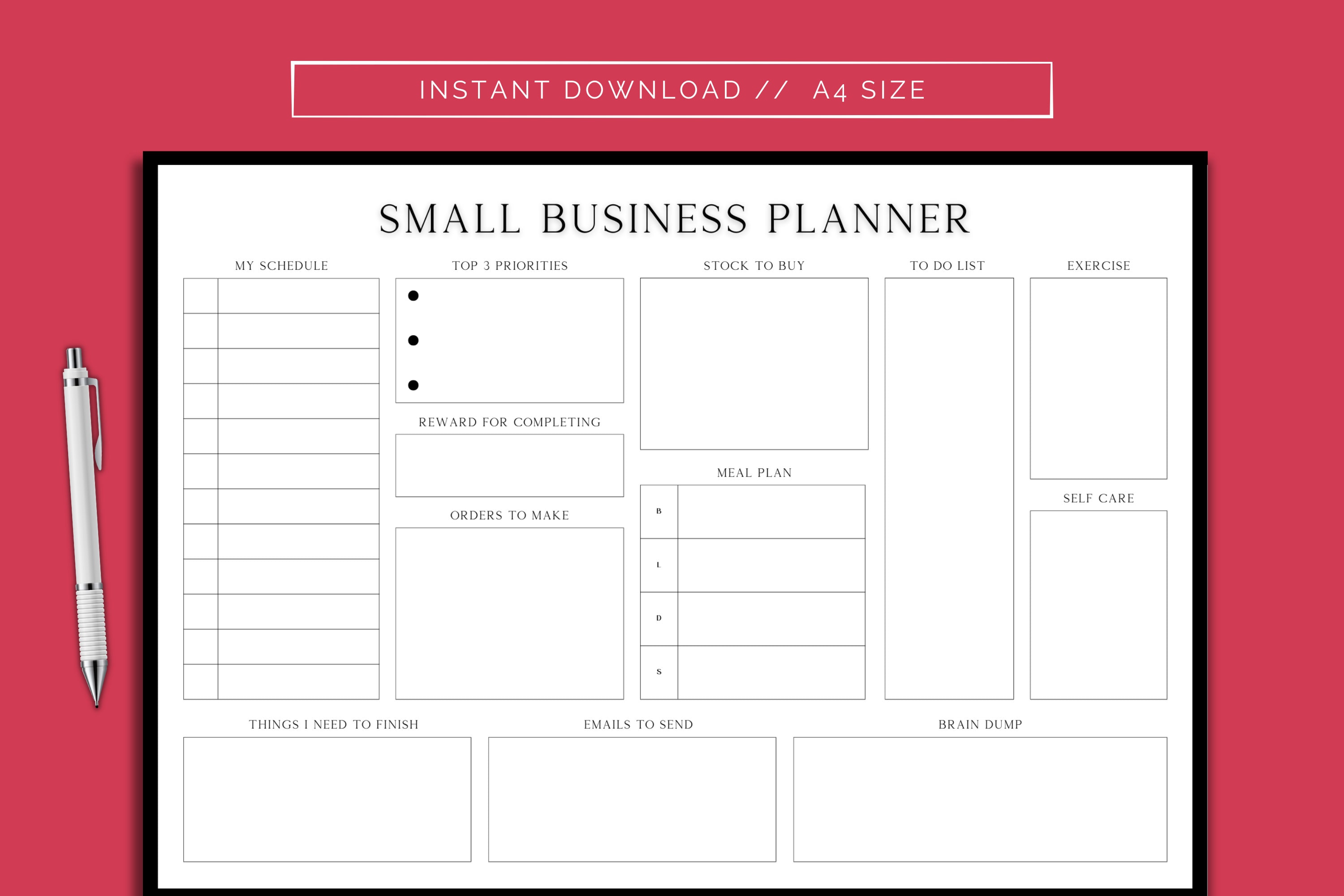 Daily Business Planner Printable // Small Business Planner, Business ...