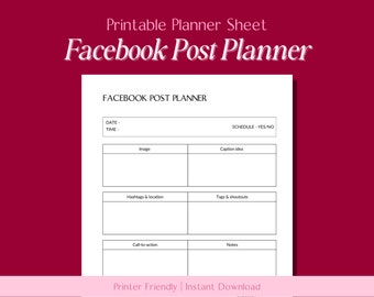 Facebook Post Planner // Social media for business, Social media schedule, Social media planner, Instagram printable, Content plan
