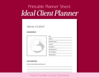 Ideal Target Client Printable // Small business growth, Etsy help, Small business marketing, Small business sales, Ecommerce planner