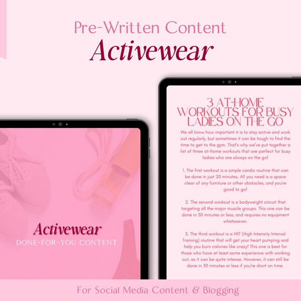 Pre-Written Content For Activewear | Content ideas for activewear, social media content plan, done for you content, Instagram content