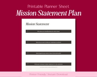 Mission Statement Plan Printable // Small business growth, Etsy help, Small business marketing, Small business sales, Ecommerce planner
