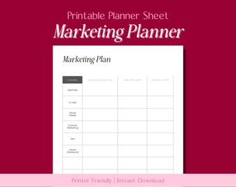 Marketing Plan Printable // Small business growth, Etsy help, Small business marketing, Small business sales, Ecommerce planner