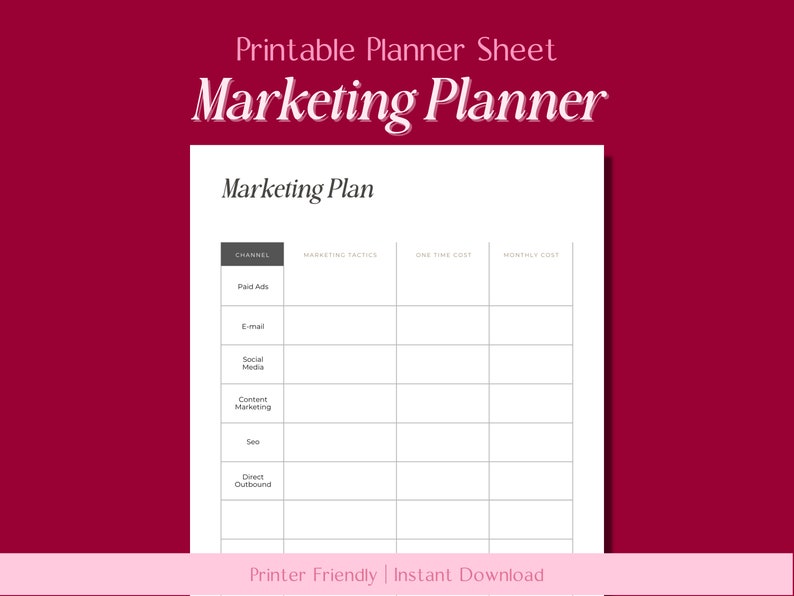 Marketing Plan Printable // Small Business Growth, Etsy Help, Small ...