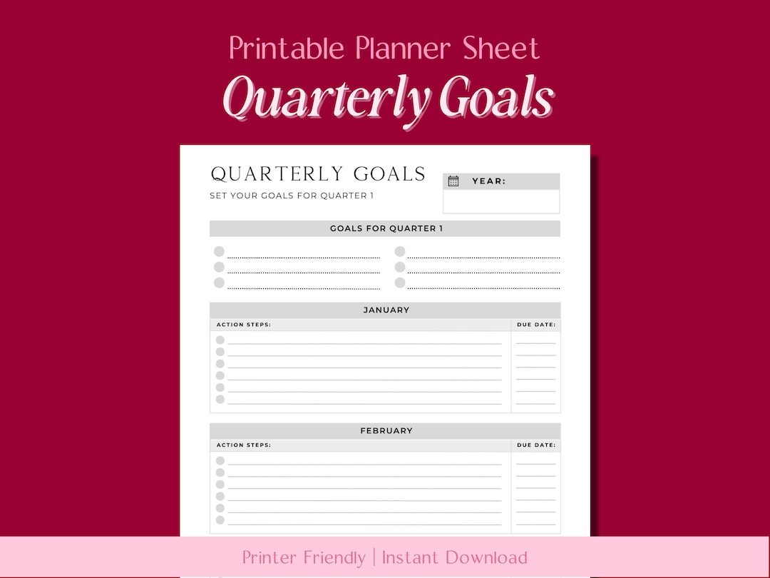 Quarterly Goals Planner Printable // Goal Getter, Goals Planner, Dream Life Planner, Business ...