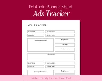 Ad Stats Tracker // Social media for business, Small business tracker, Goals tracker, Social media planner, Instagram printable