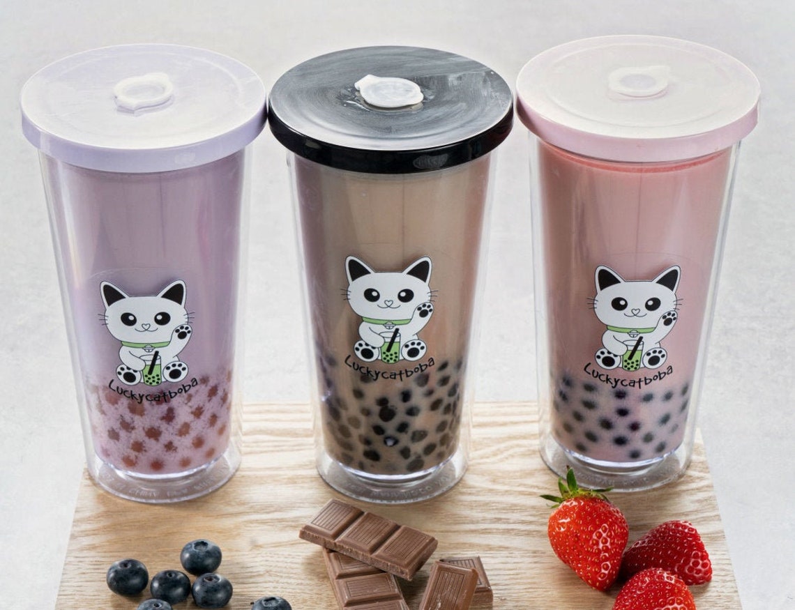 Reusable 24oz Cute Bubble Tea Cup Wide 12mm Boba Straw Eco Etsy
