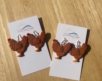 Brown Chicken Earrings