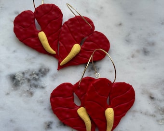 Red Anthurium Flower Earrings