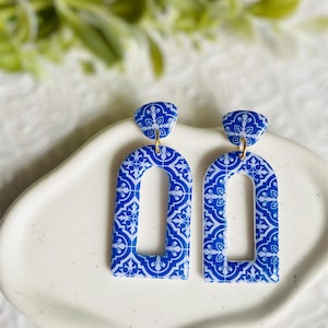 Santorin | Méditerranéenne | Inspiré de la Grèce | Jolies boucles d&#39;oreilles faites main en pâte polymère