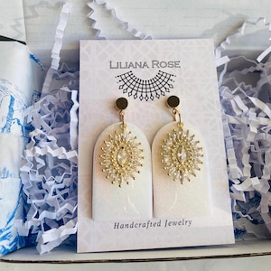 Handmade Polymer Clay Dangle Earrings | White glitter earrings | Christmas Earrings | Beautiful CZ Charm