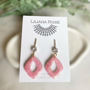 Pink Sparkle Teardrop Earrings with Crystal Studs – Elegant Statement Jewelry