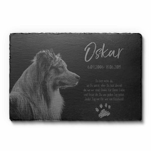 Gravestone dog and cat made of slate with engraving & photo | Weatherproof engraving protection! Memorial stone with picture | Gravestone animal gravestone