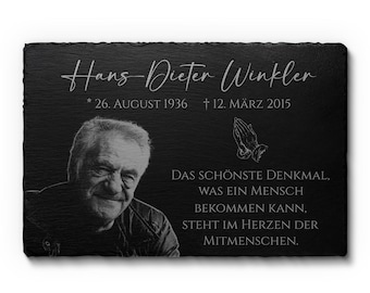 Schiefer Gedenktafel Grabplatte mit Foto - Nur bei uns: Wetterfester Gravur Schutz - Grabstein Urnengrab Grabschmuck Grabdeko Andenken