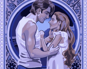 Anastasia the Broadway Musical: Anya and Dmitry In a Crowd of Thousands 8"x8" Print | Christy Altomare and Derek Klena | Art Nouveau Style