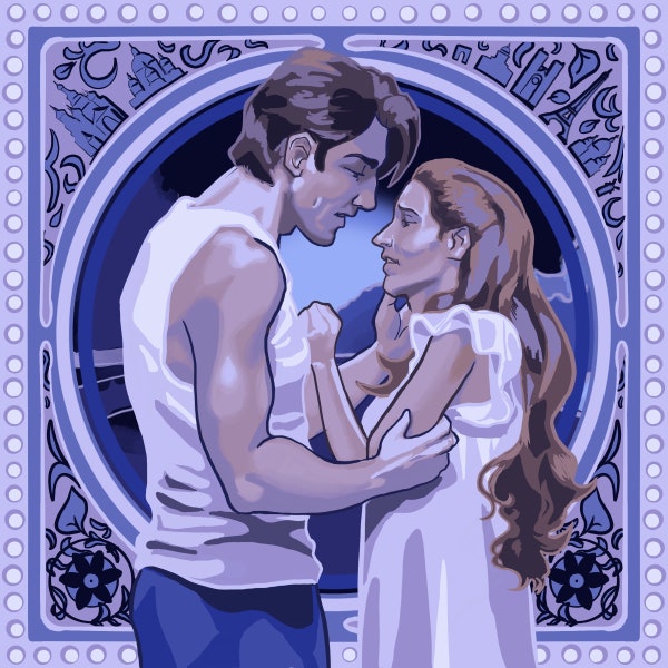 Anastasia the Broadway Musical: Anya and Dmitry In a Crowd of Thousands 8"x8" Print | Christy Altomare and Derek Klena | Art Nouveau Style