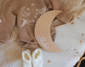 Moon Birth Announcement Plaque ~ Painted Acrylic Baby Name Sign | Nursery Decor Keepsake | Newborn Photo Prop