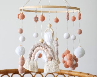 Daisy Rainbow Baby Mobile ~ Felt Flowers + Macrame Rainbows | Boho Nursery Decor by Little Wild One