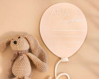 Hand-Painted Balloon Acrylic Birth Announcement | Fill-In Newborn Photo Prop | Nursery Decor Keepsake