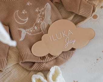 Cloud Birth Announcement Plaque ~ Painted Acrylic Baby Name Sign | Nursery Decor | Newborn Baby Announcement / Keepsake