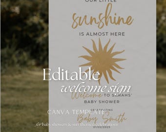 Sunshine Welcome Sign ~ Neutral Baby Shower | Boho First Birthday Welcome Sign | Our Little Sunshine ~ Editable CANVA Template