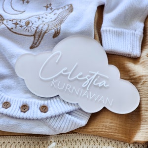 Custom Cloud Birth Announcement ~ Hand-painted Acrylic Cloud Name Wall Plaque | Children's Decor - Kid's Decor | Baby Girl Baby Boy