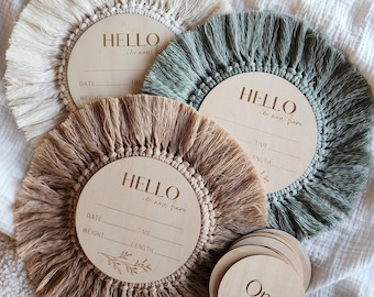 Fringed Wooden Birth Announcement Disc | Little Wild One | Boho Baby Gifts | Nursery Decor - Keepsakes - Newborn Photography
