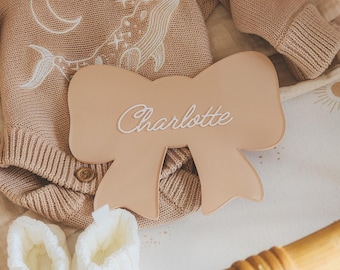 Bow Birth Announcement Plaque ~ Painted Acrylic Baby Name Sign | Nursery Decor Keepsake | Newborn Photo Prop