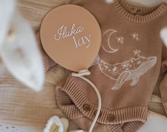 Balloon Birth Announcement Plaque ~ Painted Acrylic Baby Name Sign | Nursery Decor | Newborn Baby Announcement / Keepsake