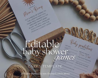 Sunshine Baby Shower Games ~ Boho Baby Shower Activities | Our Little Sunshine ~ Editable CANVA Template