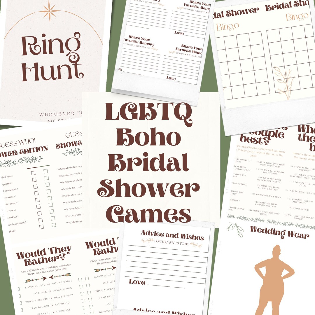 Printable Boho Lesbian Bridal Shower Games, Printable LGBTQ Wedding ...