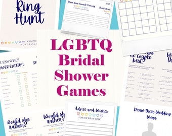 Printable Lesbian Bridal Shower Games, Printable LGBTQ wedding shower bundle, subtle rainbow decor, lesbian wedding, lesbian bachelorette
